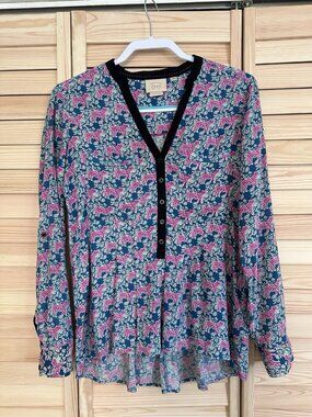 Anthropologie Vanessa Virginia Blouse Tiger Print Popover Long Sleeve Size 4